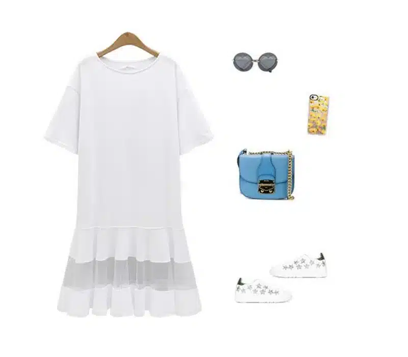 Self Duna 2017 summer Women Plus Size Dress 3XL 4XL XXXL XXXXL Shift Dress Loose Black White Mesh Short Sleeve T Shirt Dress 9