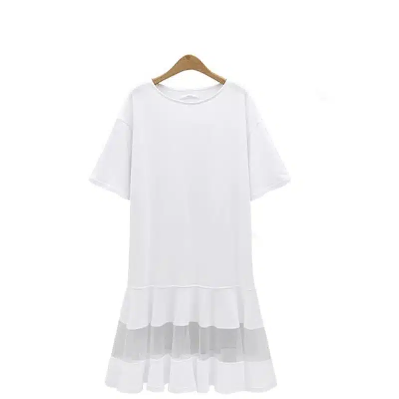 Self Duna 2017 summer Women Plus Size Dress 3XL 4XL XXXL XXXXL Shift Dress Loose Black White Mesh Short Sleeve T Shirt Dress 10