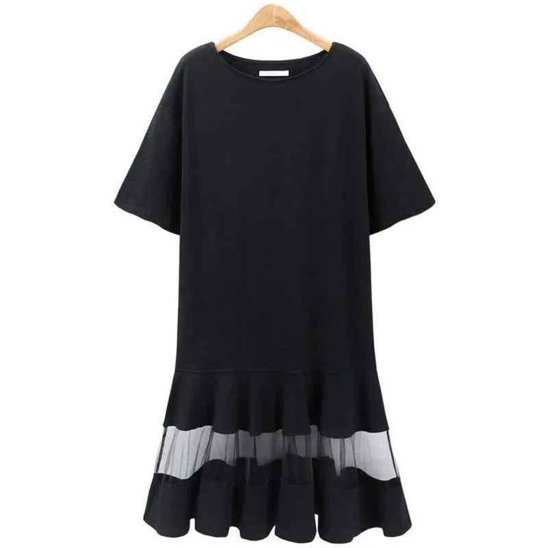 Self Duna 2017 summer Women Plus Size Dress 3XL 4XL XXXL XXXXL Shift Dress Loose Black White Mesh Short Sleeve T Shirt Dress 11