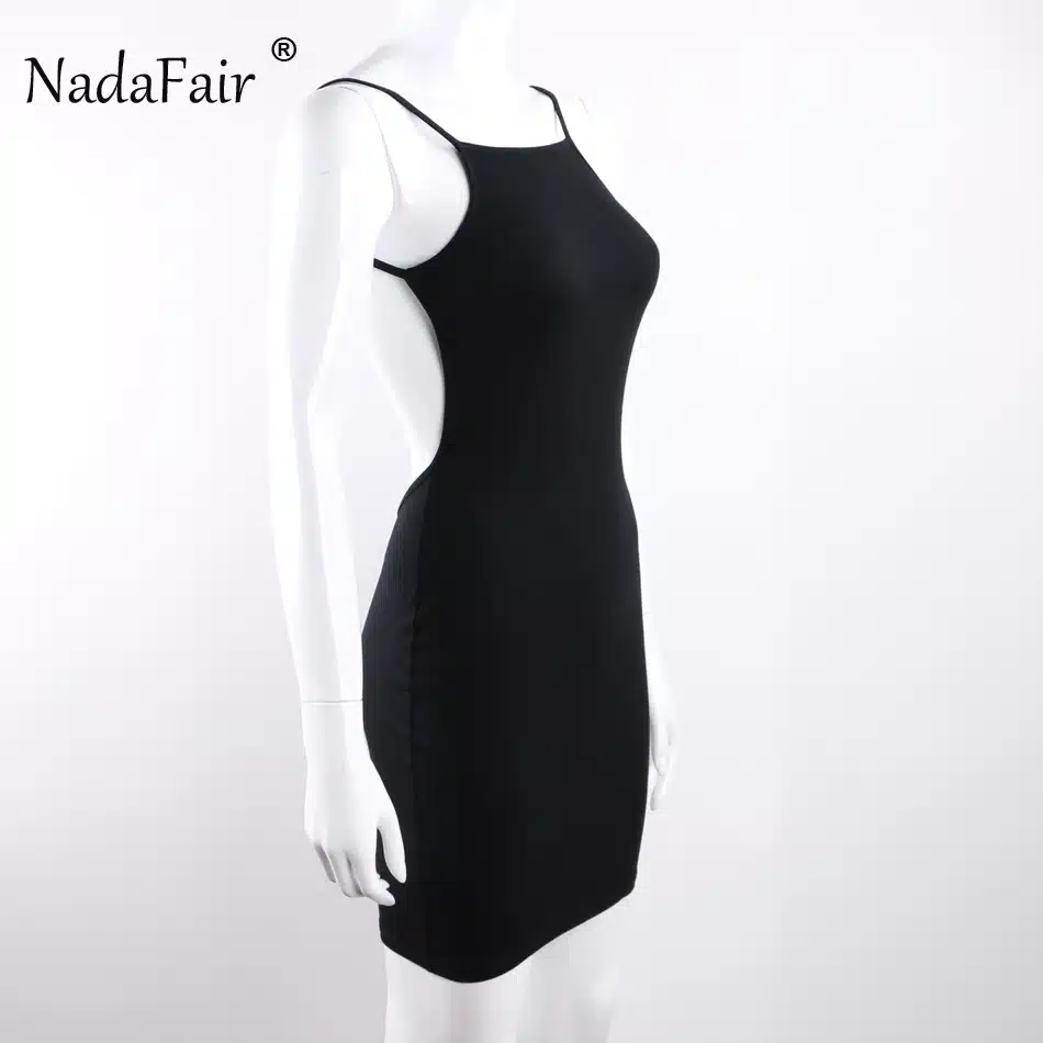 Nadafair 95% Cotton Spaghetti Strap Black Sexy Club Backless Bodycon Dress Women Summer Beach Casual Mini Dress 25