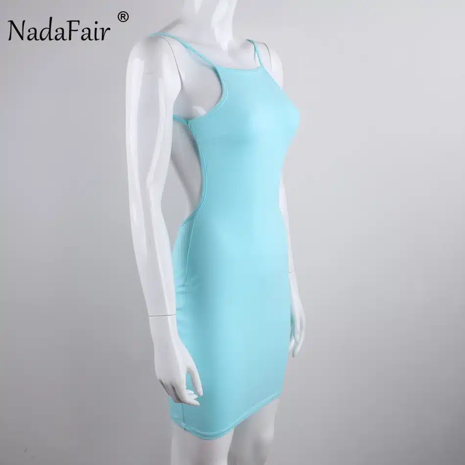 Nadafair 95% Cotton Spaghetti Strap Black Sexy Club Backless Bodycon Dress Women Summer Beach Casual Mini Dress 31