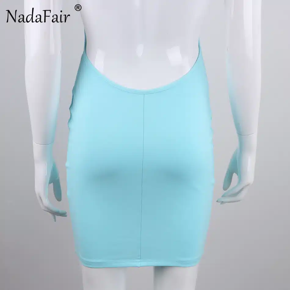 Nadafair 95% Cotton Spaghetti Strap Black Sexy Club Backless Bodycon Dress Women Summer Beach Casual Mini Dress 34