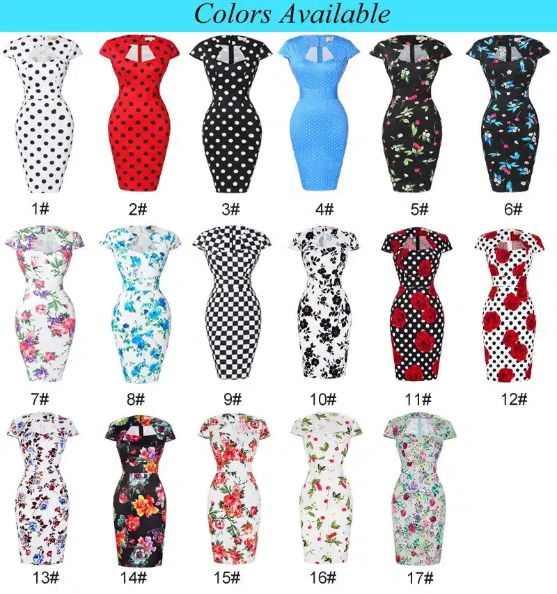 Women Plus Size Pencil Dresses Rockabilly Clothing 2018 Floral Summer Casual Party Office Dress Sexy 50s Vintage Bodycon Dress 6