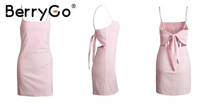 BerryGo Bow casual linen sexy dress Backless 2017 beach summer dress women sundress Slim fit bodycon white short dress vestidos 18