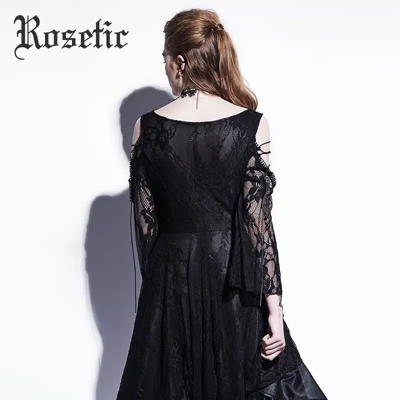 Rosetic Gothic Asymmetrical Dress Black Lace Hollow Fashion Casual Dress Women Witch Streetwear Preppy Dark Sexy Mod Goth Dress 20
