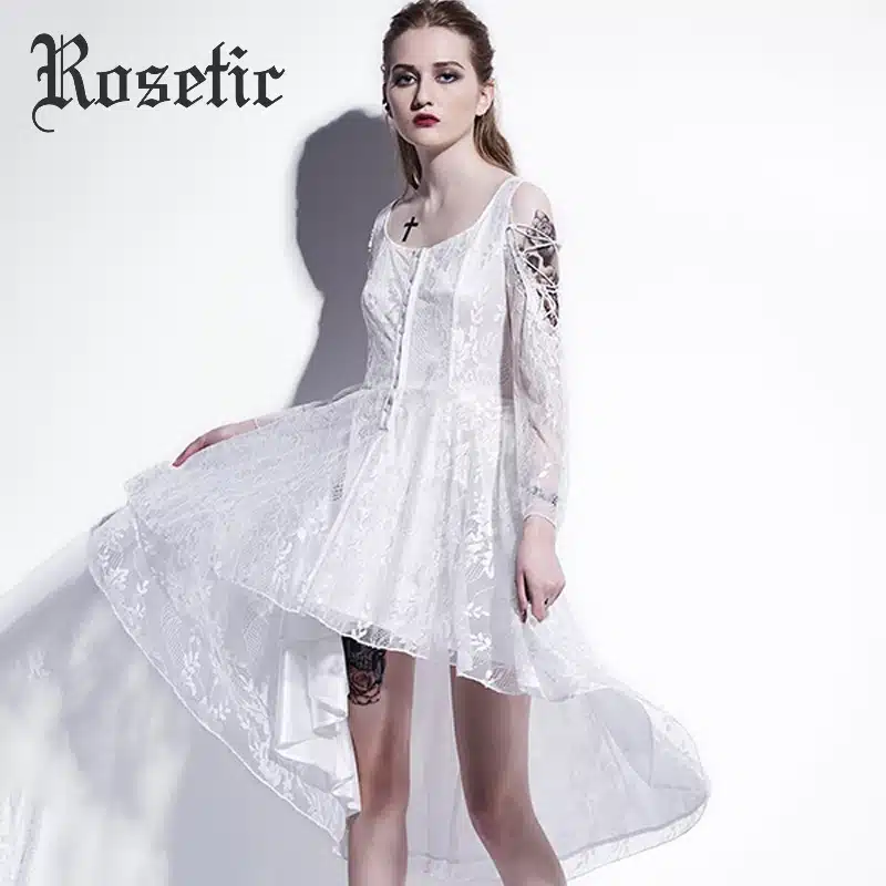 Rosetic Gothic Asymmetrical Dress Black Lace Hollow Fashion Casual Dress Women Witch Streetwear Preppy Dark Sexy Mod Goth Dress 22