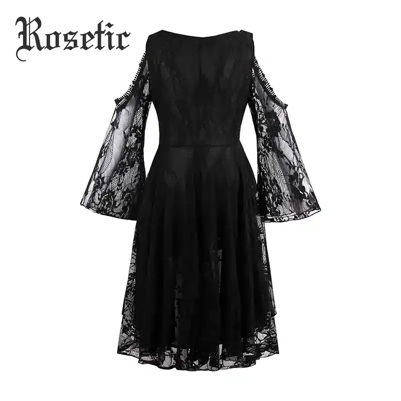 Rosetic Gothic Asymmetrical Dress Black Lace Hollow Fashion Casual Dress Women Witch Streetwear Preppy Dark Sexy Mod Goth Dress 27