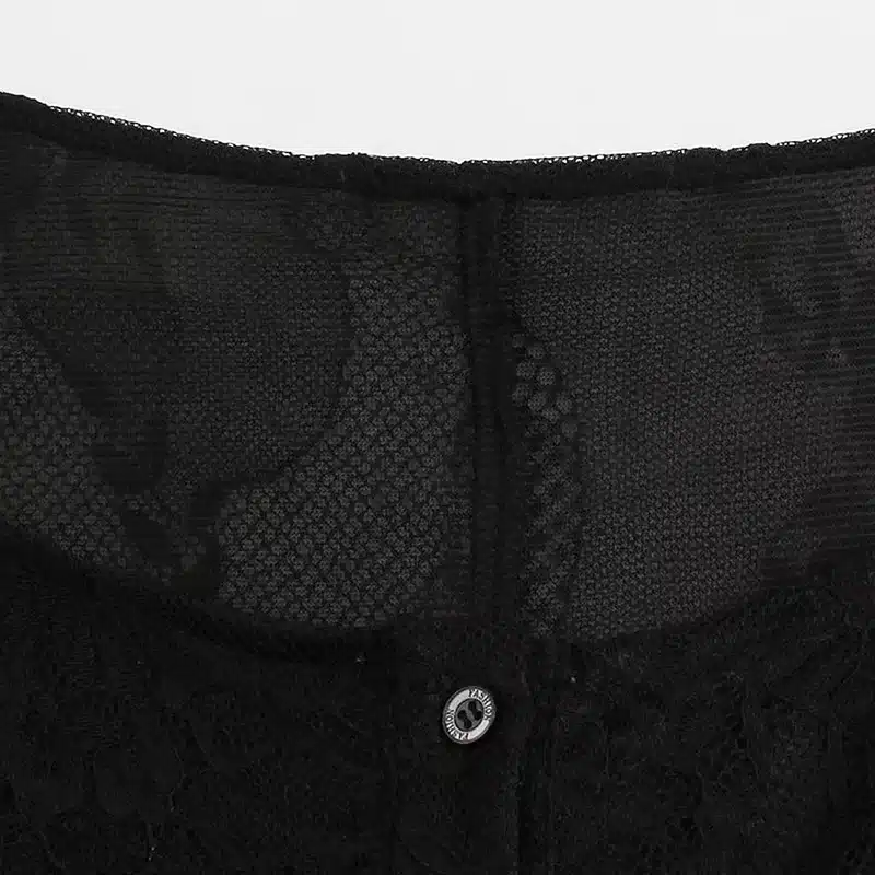 Rosetic Gothic Asymmetrical Dress Black Lace Hollow Fashion Casual Dress Women Witch Streetwear Preppy Dark Sexy Mod Goth Dress 28