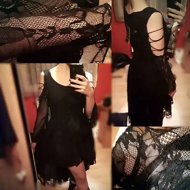 Rosetic Gothic Asymmetrical Dress Black Lace Hollow Fashion Casual Dress Women Witch Streetwear Preppy Dark Sexy Mod Goth Dress 35