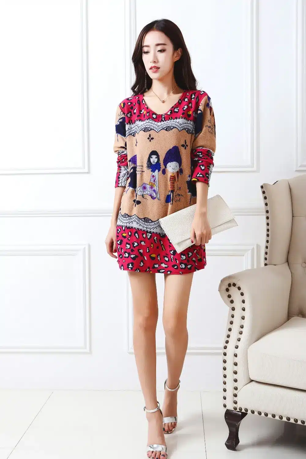 New autumn winter 2017 Fashion Women long sleeve Dresses Plus Size Dress Loose girl casual tops 4xl 5XL tunic pullover elegant 74