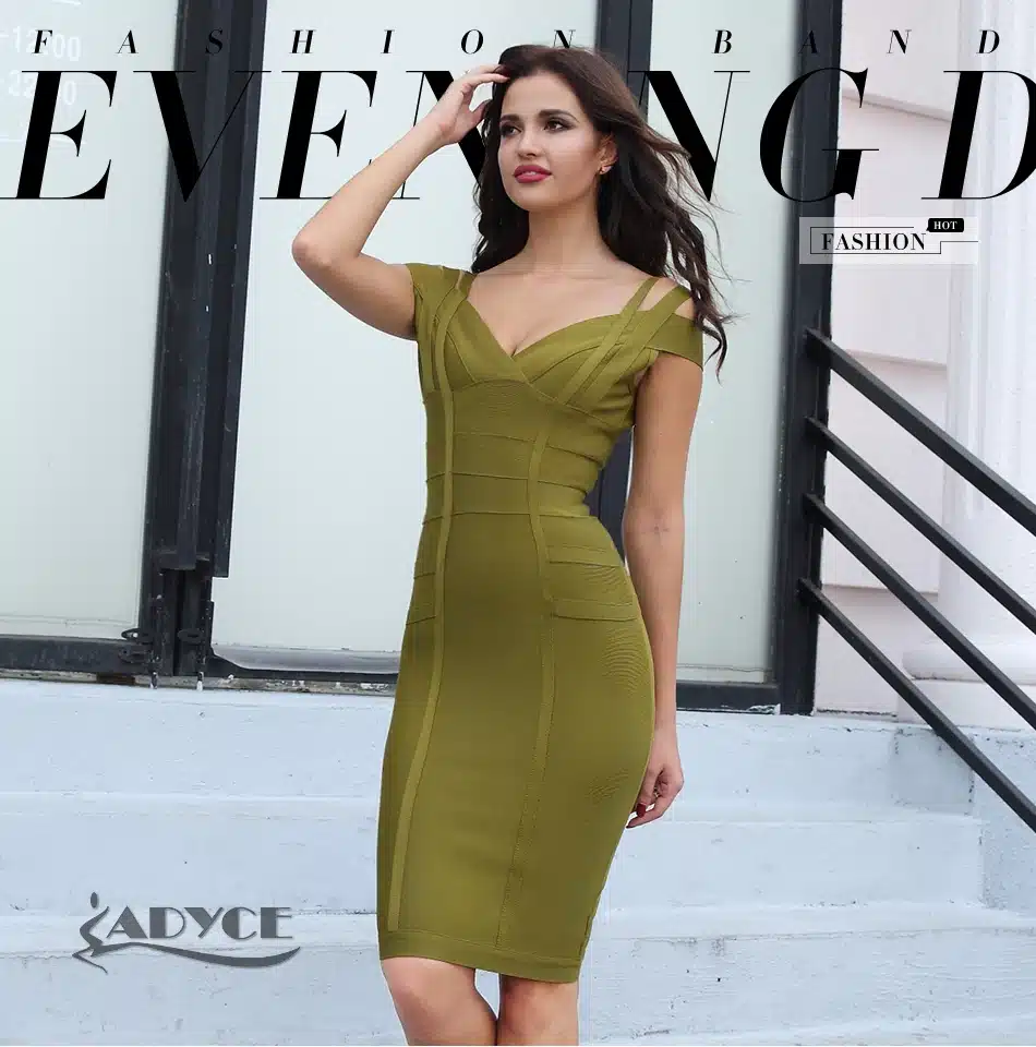 ADYCE Bandage Dress 2018 Women Party Dress Olive Green Off the Shoulder Stunning Celebrity Prom Sexy Bodycon Dresses Vestidos 9