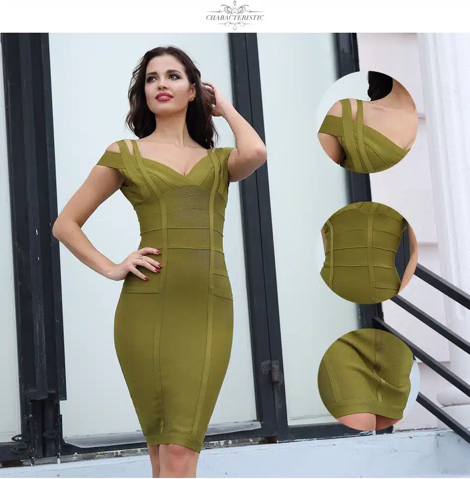 ADYCE Bandage Dress 2018 Women Party Dress Olive Green Off the Shoulder Stunning Celebrity Prom Sexy Bodycon Dresses Vestidos 12
