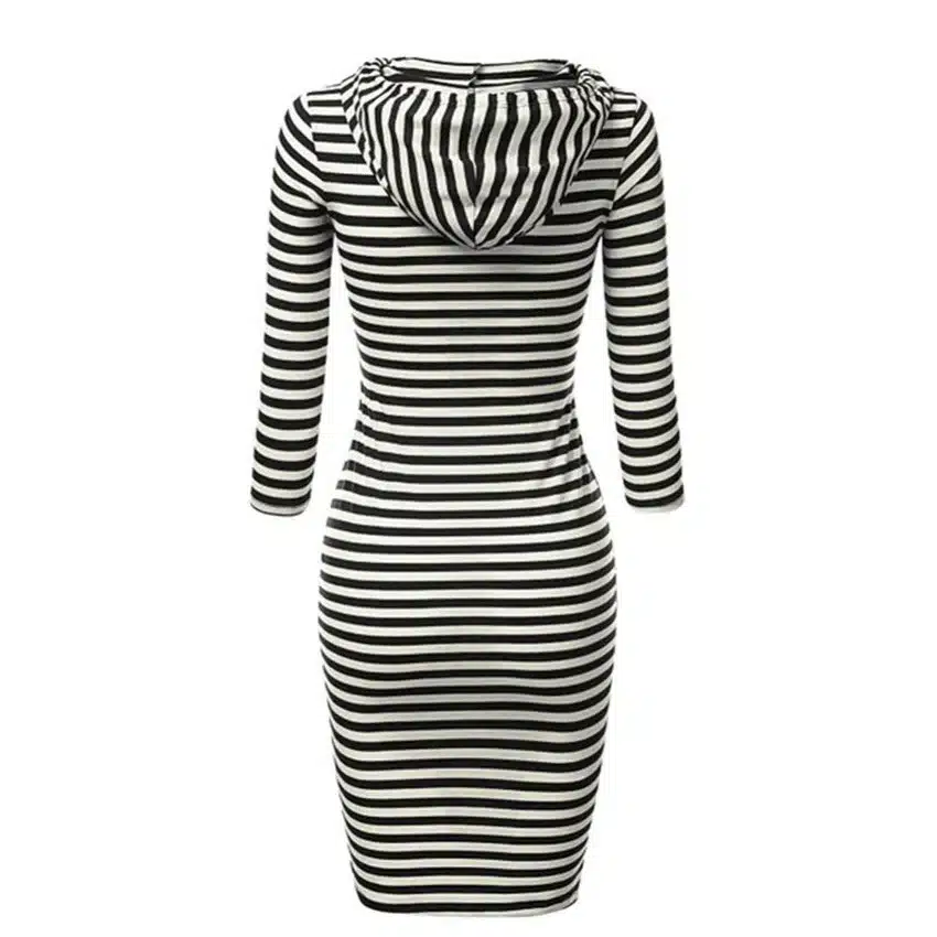 2018 Fashion Women Striped Hoody Hoodie Hooded with Pockets Spring Autumn Wear Bodycon Soft Elasticity Casual Pencil Dress 7
