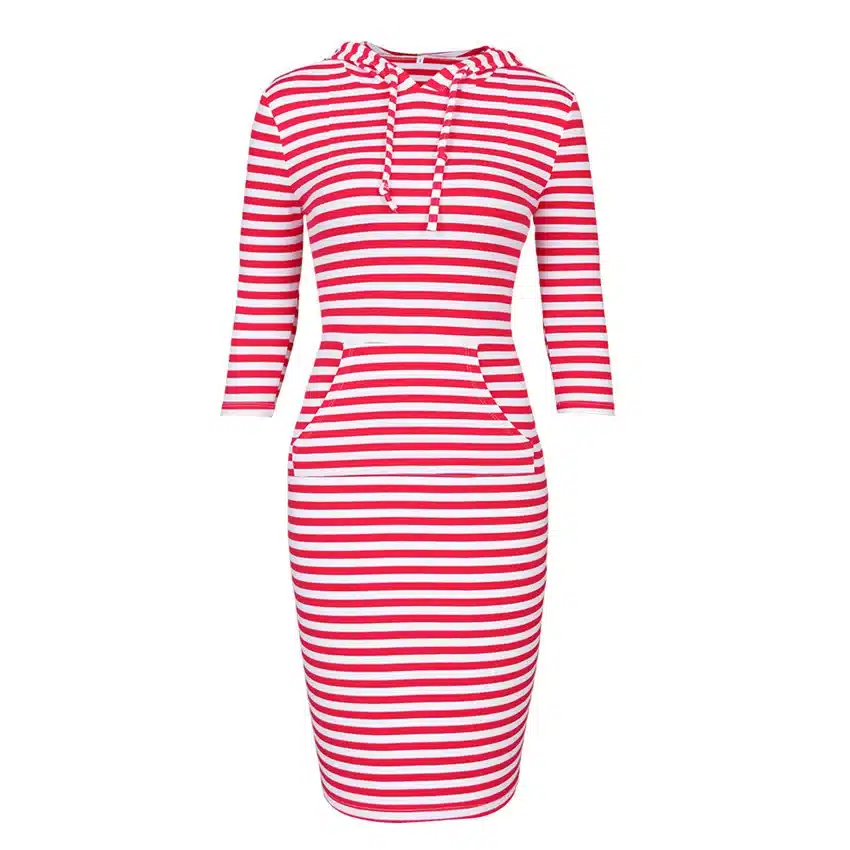 2018 Fashion Women Striped Hoody Hoodie Hooded with Pockets Spring Autumn Wear Bodycon Soft Elasticity Casual Pencil Dress 8