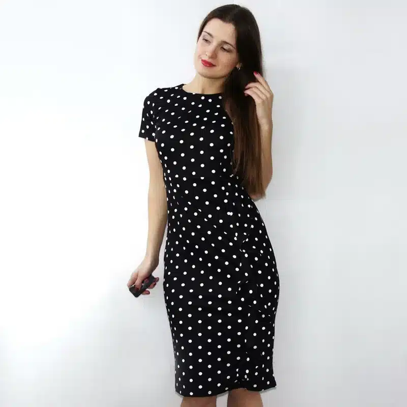Women Dress Summer Frill Asymmetircal Work Business Pencil Dot Polka Office Knee Length Dresses Plus Size 4XL Womens Clothing 19