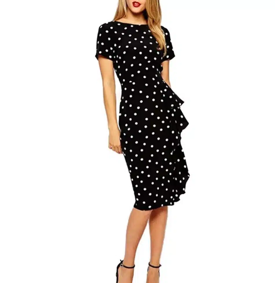 Women Dress Summer Frill Asymmetircal Work Business Pencil Dot Polka Office Knee Length Dresses Plus Size 4XL Womens Clothing 25
