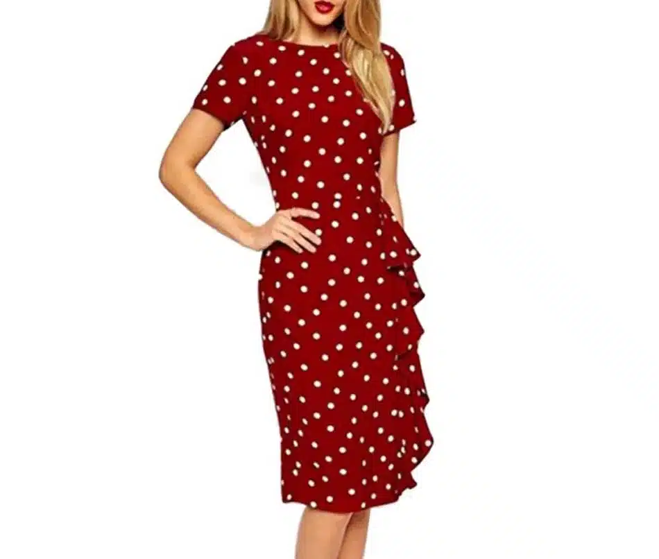 Women Dress Summer Frill Asymmetircal Work Business Pencil Dot Polka Office Knee Length Dresses Plus Size 4XL Womens Clothing 26