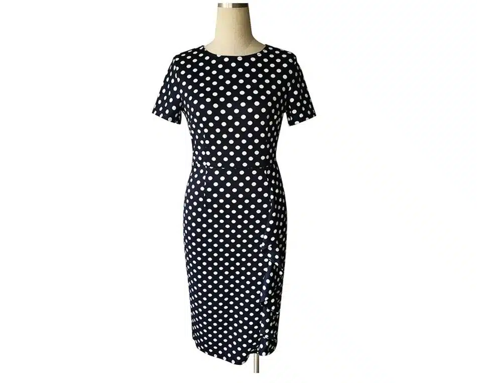 Women Dress Summer Frill Asymmetircal Work Business Pencil Dot Polka Office Knee Length Dresses Plus Size 4XL Womens Clothing 32