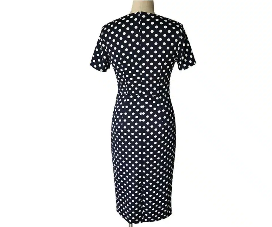 Women Dress Summer Frill Asymmetircal Work Business Pencil Dot Polka Office Knee Length Dresses Plus Size 4XL Womens Clothing 34