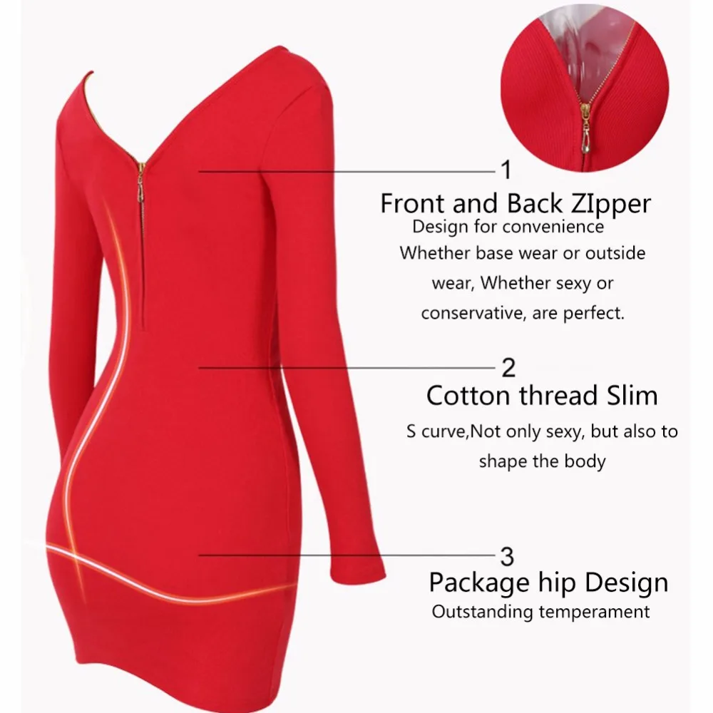 Knitted Sexy cotton thread autumn dress Long sleeve deep v neck bodycon dresses clubwear women clothing 2017 new tight dress 9