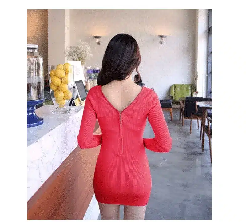 Knitted Sexy cotton thread autumn dress Long sleeve deep v neck bodycon dresses clubwear women clothing 2017 new tight dress 15