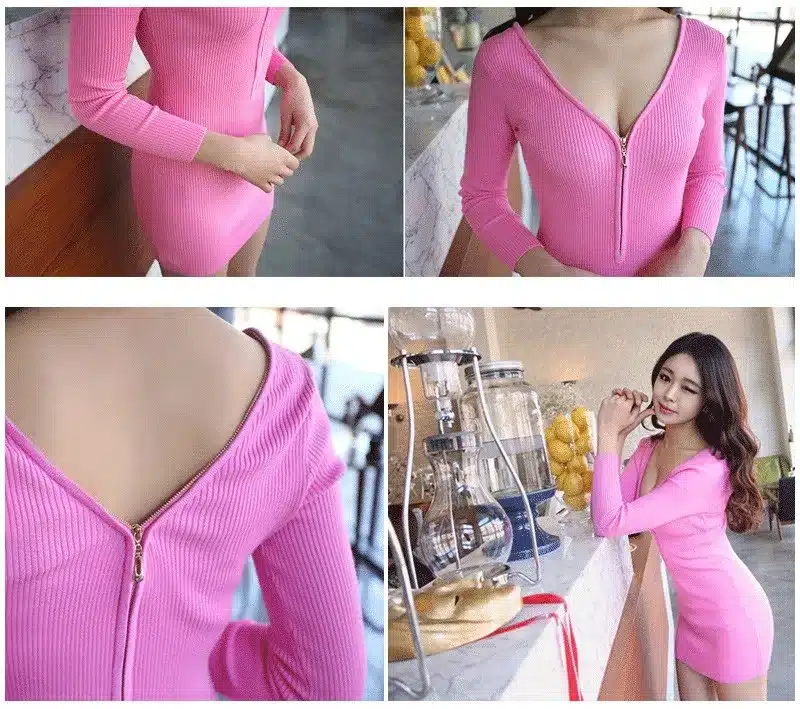 Knitted Sexy cotton thread autumn dress Long sleeve deep v neck bodycon dresses clubwear women clothing 2017 new tight dress 19