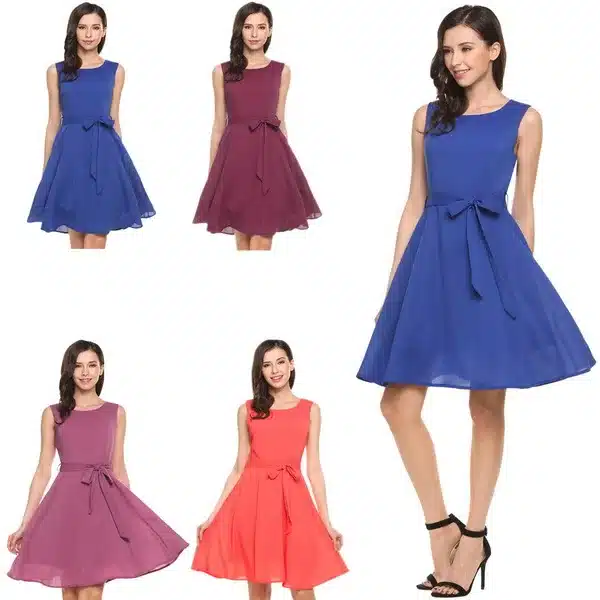 Zeagoo Women Chiffon Dress Elegant High Waist Tank Dress Summer Casual Party Swing Sleeveless Dress With Belt Women's Dresses XL 8