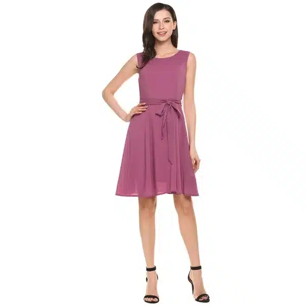 Zeagoo Women Chiffon Dress Elegant High Waist Tank Dress Summer Casual Party Swing Sleeveless Dress With Belt Women's Dresses XL 9