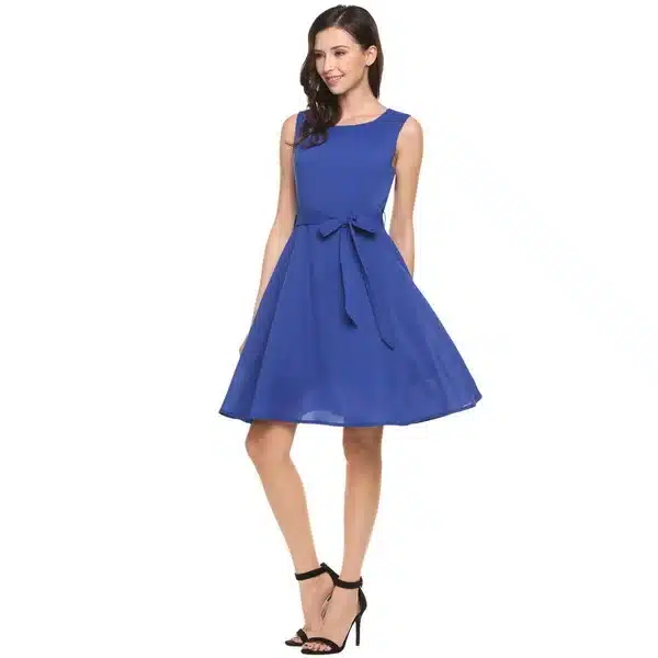 Zeagoo Women Chiffon Dress Elegant High Waist Tank Dress Summer Casual Party Swing Sleeveless Dress With Belt Women's Dresses XL 13
