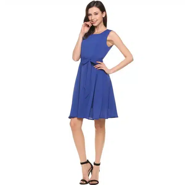 Zeagoo Women Chiffon Dress Elegant High Waist Tank Dress Summer Casual Party Swing Sleeveless Dress With Belt Women's Dresses XL 14