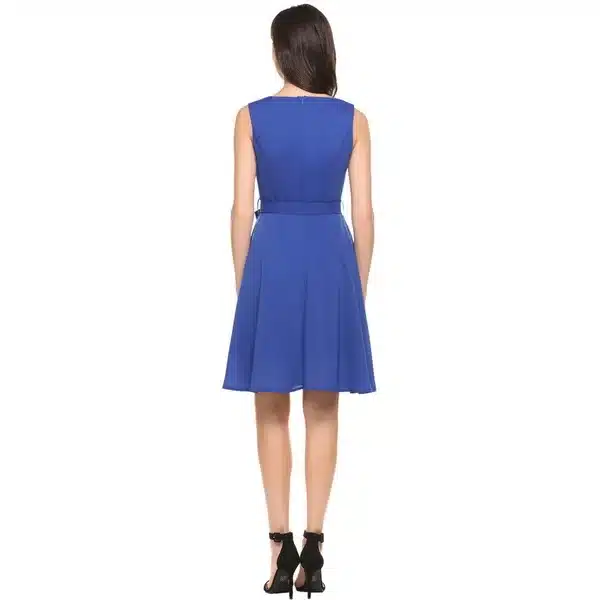 Zeagoo Women Chiffon Dress Elegant High Waist Tank Dress Summer Casual Party Swing Sleeveless Dress With Belt Women's Dresses XL 16
