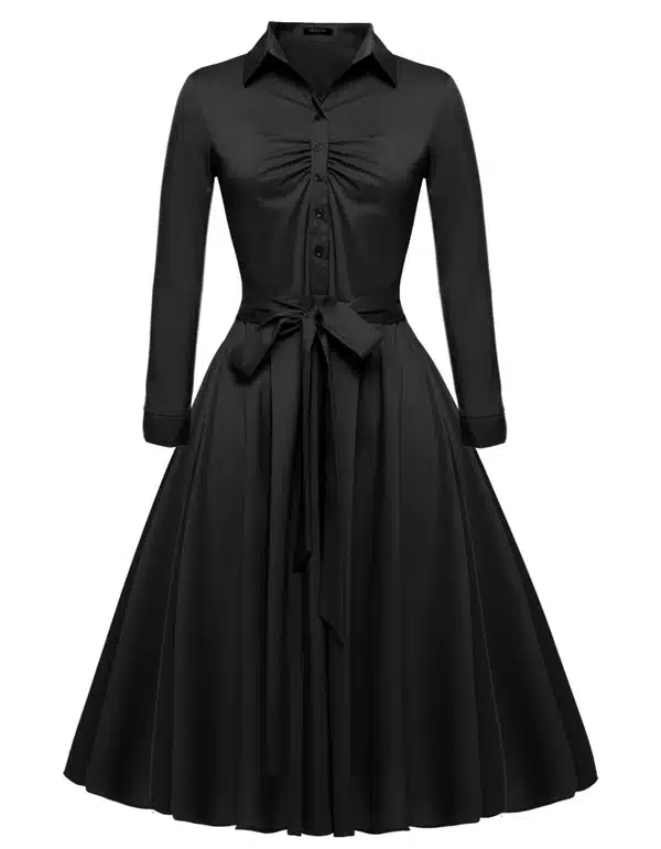 ACEVOG Women Casual Shirt Dress Big Swing Long Sleeve Autumn Winter 2018 New HOT Vestido De Festa Elegant Dress Black 3 COLOR 10