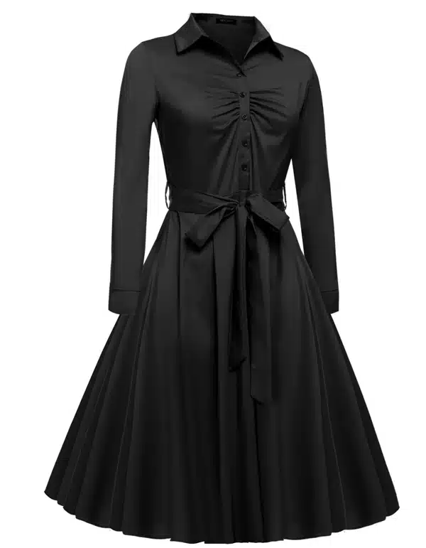ACEVOG Women Casual Shirt Dress Big Swing Long Sleeve Autumn Winter 2018 New HOT Vestido De Festa Elegant Dress Black 3 COLOR 11