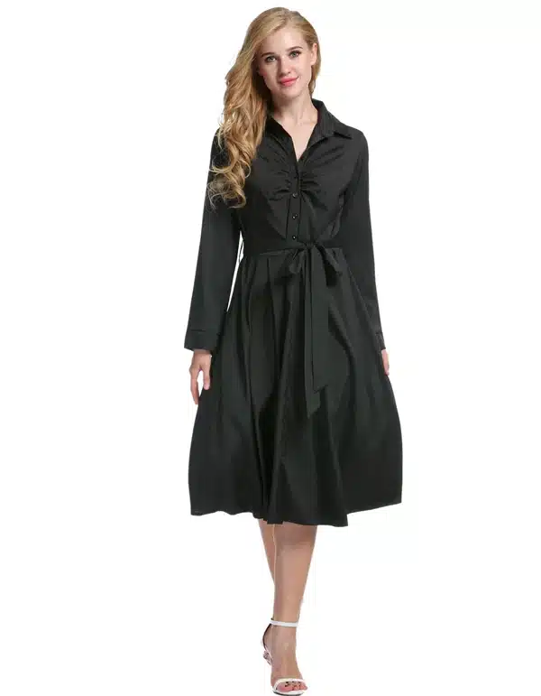 ACEVOG Women Casual Shirt Dress Big Swing Long Sleeve Autumn Winter 2018 New HOT Vestido De Festa Elegant Dress Black 3 COLOR 16
