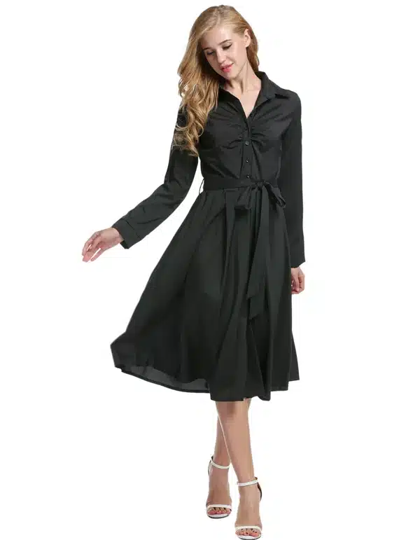 ACEVOG Women Casual Shirt Dress Big Swing Long Sleeve Autumn Winter 2018 New HOT Vestido De Festa Elegant Dress Black 3 COLOR 18