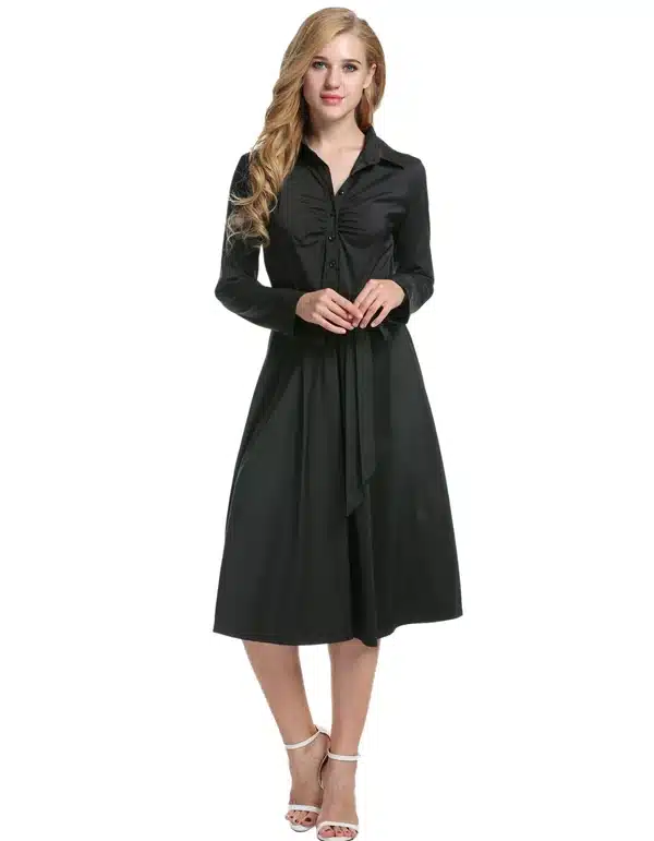 ACEVOG Women Casual Shirt Dress Big Swing Long Sleeve Autumn Winter 2018 New HOT Vestido De Festa Elegant Dress Black 3 COLOR 19