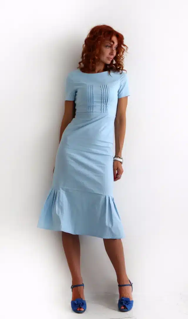 Sisjuly 2017 New Summer Women Retro Bodycon Dress Light Blue Sheath Mid Calf Female Elegant Mermaid Style O Neck Vintage Dresses 5