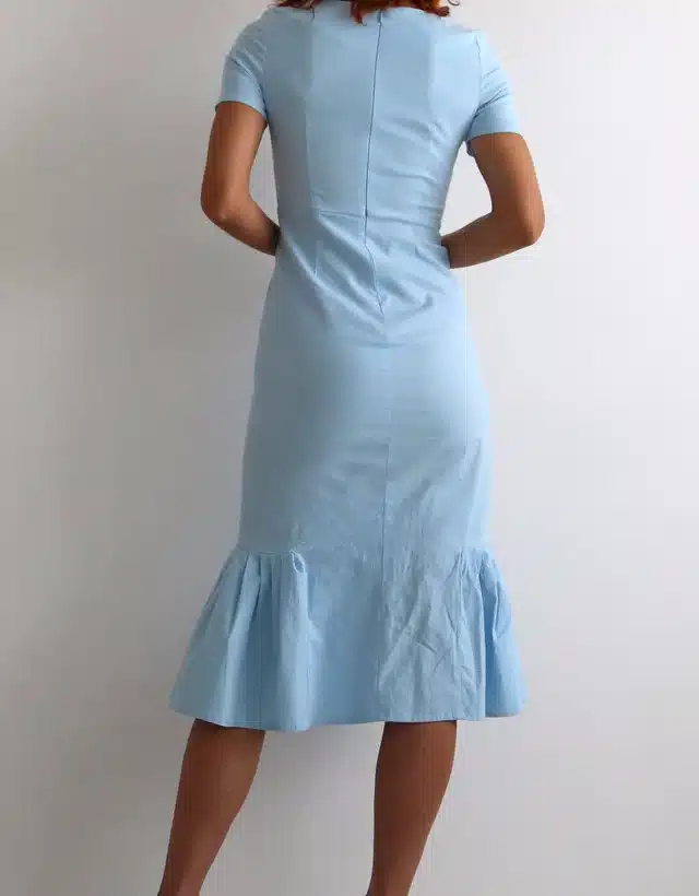 Sisjuly 2017 New Summer Women Retro Bodycon Dress Light Blue Sheath Mid Calf Female Elegant Mermaid Style O Neck Vintage Dresses 8