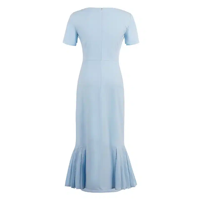 Sisjuly 2017 New Summer Women Retro Bodycon Dress Light Blue Sheath Mid Calf Female Elegant Mermaid Style O Neck Vintage Dresses 13