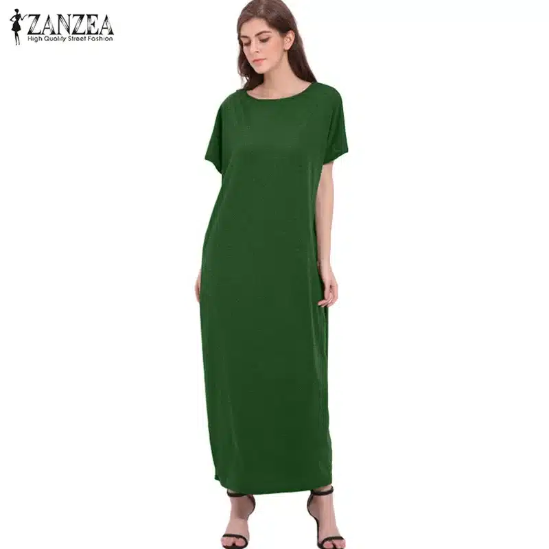2018 Womens Summer Round Neck Short Sleeves Loose Casual Party Solid Maxi Long Dress Kaftan Vestido S-XL 13