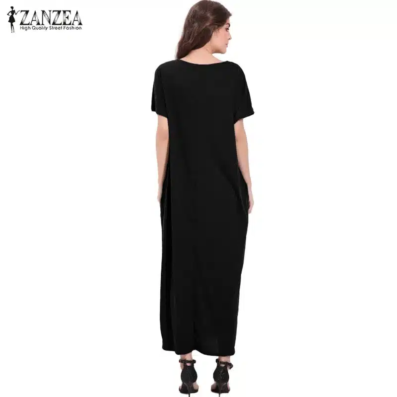 2018 Womens Summer Round Neck Short Sleeves Loose Casual Party Solid Maxi Long Dress Kaftan Vestido S-XL 15