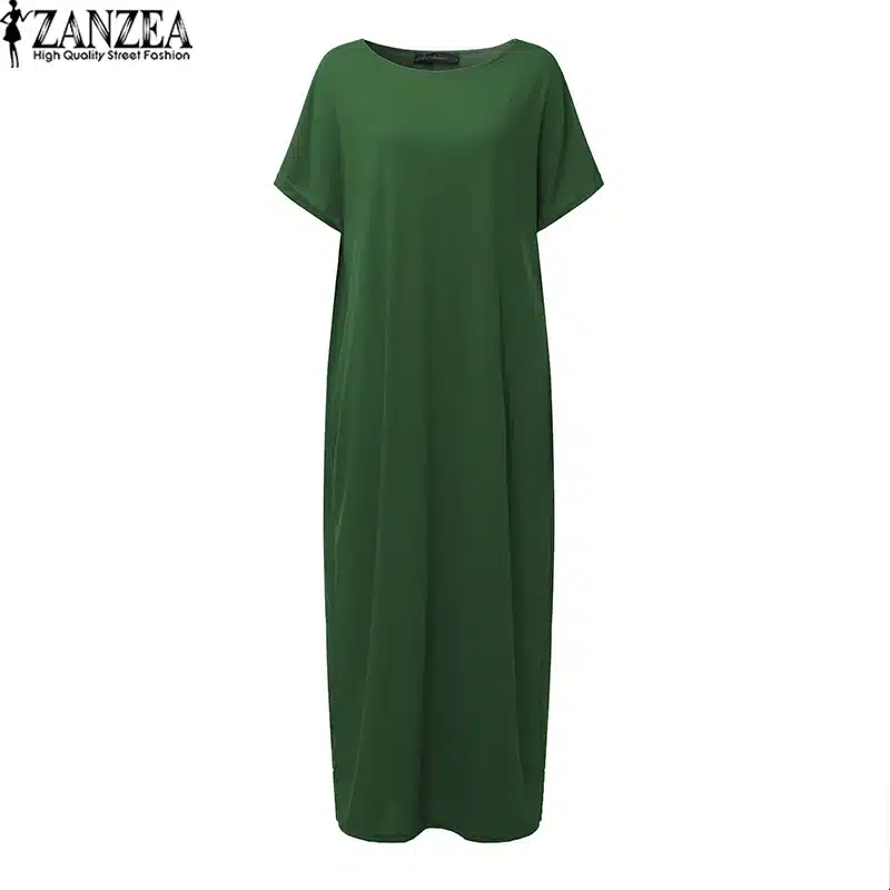 2018 Womens Summer Round Neck Short Sleeves Loose Casual Party Solid Maxi Long Dress Kaftan Vestido S-XL 22