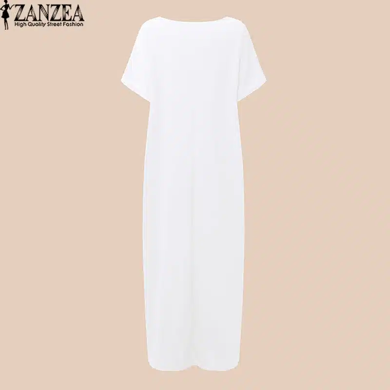 2018 Womens Summer Round Neck Short Sleeves Loose Casual Party Solid Maxi Long Dress Kaftan Vestido S-XL 27