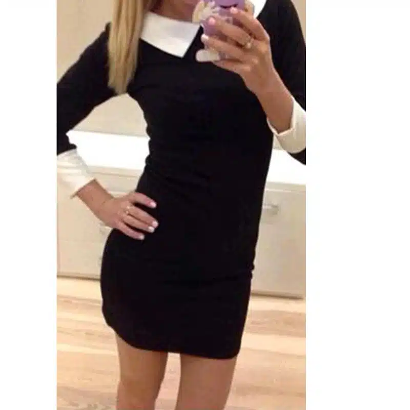 Women Dress 2017 Fashion WomenTurn-down Collar Slim Casual Dresses Elegant Blue Dress Feminine Vestido QAF019LMXC 1