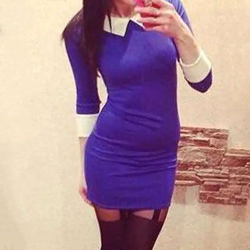 Women Dress 2017 Fashion WomenTurn-down Collar Slim Casual Dresses Elegant Blue Dress Feminine Vestido QAF019LMXC 3