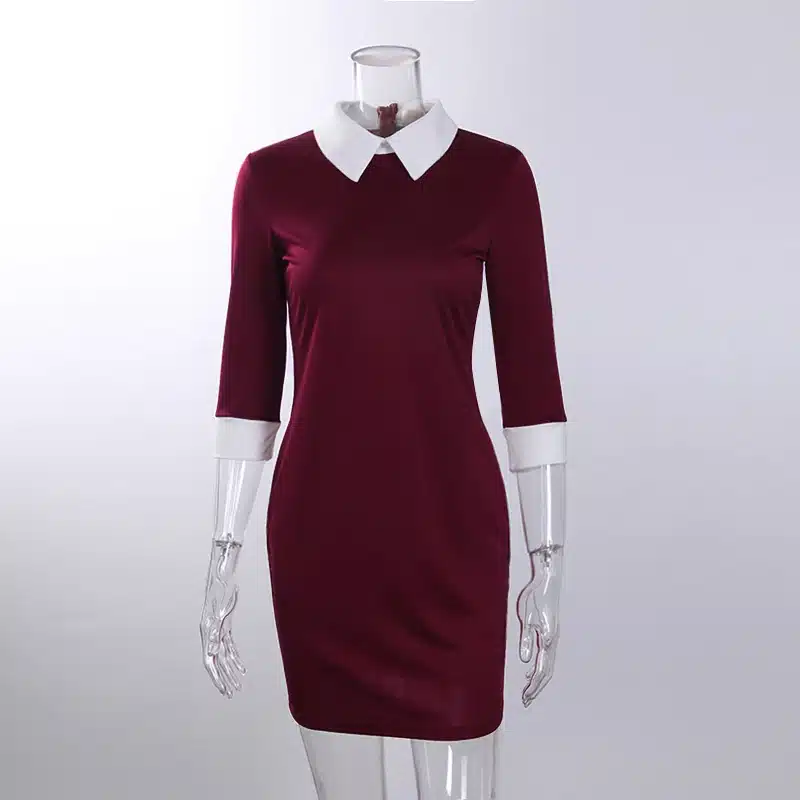 Women Dress 2017 Fashion WomenTurn-down Collar Slim Casual Dresses Elegant Blue Dress Feminine Vestido QAF019LMXC 5