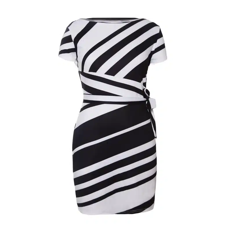 Liva Girl Women 2018 Autumn Casual Pencil Dress Party Red/Black/Navy White Striped Dresses Belted Bow Elegant Office Work Dress 4