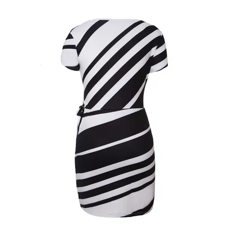 Liva Girl Women 2018 Autumn Casual Pencil Dress Party Red/Black/Navy White Striped Dresses Belted Bow Elegant Office Work Dress 5