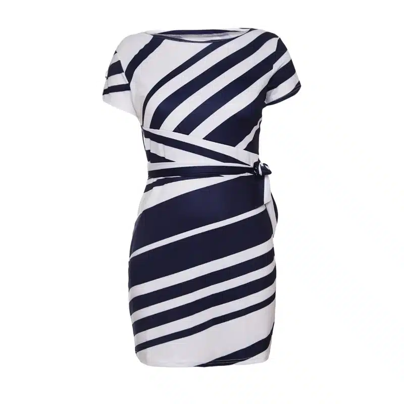Liva Girl Women 2018 Autumn Casual Pencil Dress Party Red/Black/Navy White Striped Dresses Belted Bow Elegant Office Work Dress 10