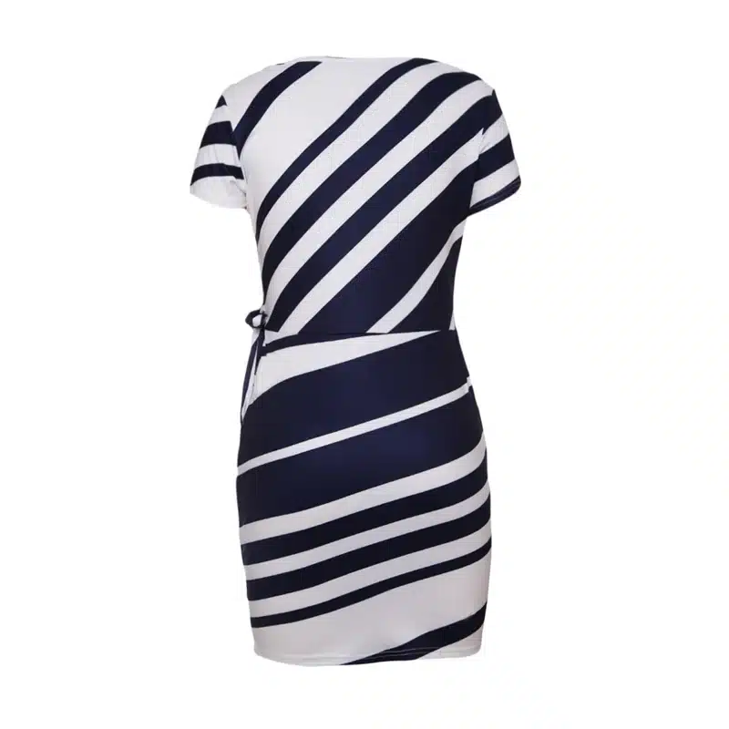 Liva Girl Women 2018 Autumn Casual Pencil Dress Party Red/Black/Navy White Striped Dresses Belted Bow Elegant Office Work Dress 11